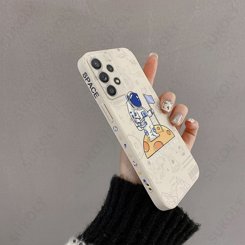 Kvadratinis mielas astronautų silikoninis dirželio dėklas, skirtas Samsung S23 S22 S21 Ultra S20 S21 FE A12 A21S A32 A50 A51 A71 A52 A72 A53 Funda