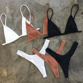 Bandeau Tanga bikini Rebrasti bikini 2022. Seksi bikini set s visokim izrezom Brazilski kupaći kostim s tangama, kupaći kostim, ženski kupaći kostim za djevojčice