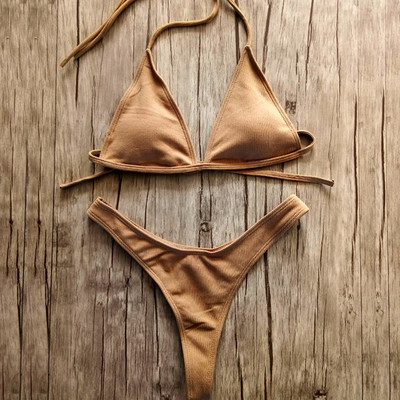 Bandeau Tanga bikini Rebrasti bikini 2022. Seksi bikini set s visokim izrezom Brazilski kupaći kostim s tangama, kupaći kostim, ženski kupaći kostim za djevojčice