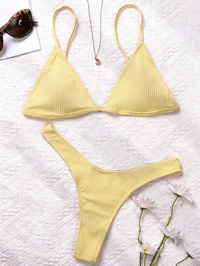 Bandeau Tanga bikini Rebrasti bikini 2022. Seksi bikini set s visokim izrezom Brazilski kupaći kostim s tangama, kupaći kostim, ženski kupaći kostim za djevojčice