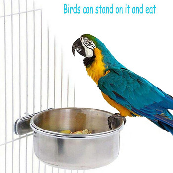 Купа за птици Хранилка за папагал Контейнер за храна с захващане Купа за клетка за вода от неръждаема стомана за папагал Lovebird Conure Cockatiel