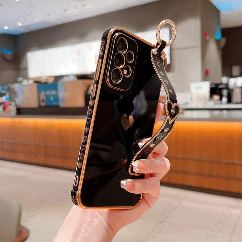 Θήκη θήκης τηλεφώνου με βραχιολάκι πολυτελείας για Samsung S22 S23 Ultra S21 S20 FE Plus A53 A52 A13 A23 A33 A52s Love Heart Plate cover