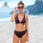 CUPSHE Γυαλιστερό Lace Up Back Mid Waist Σετ μπικίνι Γυναικείο σέξι λαιμόκοψη με λαιμόκοψη δύο τεμαχίων Μαγιό 2023