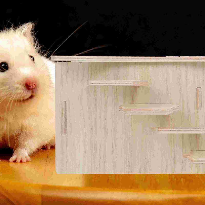 Casă de ascunzătoare din lemn pentru hamsteri, cățărare pentru animale, șobolan chinchilla, jucărie din lemn, scară, jucării, șoarece, pădure, ascundere, castel, loc de joacă pentru animale de companie