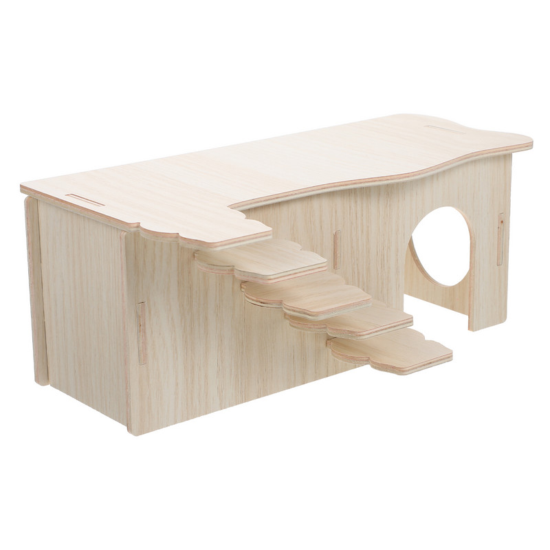 Casă de ascunzătoare din lemn pentru hamsteri, cățărare pentru animale, șobolan chinchilla, jucărie din lemn, scară, jucării, șoarece, pădure, ascundere, castel, loc de joacă pentru animale de companie