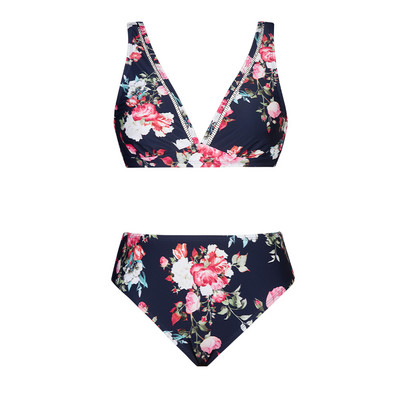 CUPSHE iškirpti vidurio juosmens bikinio rinkiniai maudymosi kostiumėlis moterims baltas gėlėtas seksualus V formos iškirptė dviejų dalių paplūdimio apranga 2023 m. maudymosi kostiumėlis maudymosi kostiumėlis