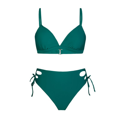 CUPSHE žalias raišteliu surišamas bikinio komplektas su vidurio juosmens maudymosi kostiumėliu moterims Seksualūs iškirpti dviejų dalių paplūdimio drabužiai 2023 m. maudymosi kostiumėlis