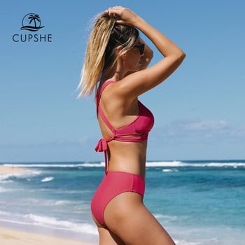 CUPSHE Back Tie Σετ μπικίνι στη μέση Γυναικεία Μαγιό Μαγιό Κόκκινο Sexy Cut Out Two Pieces Μαγιό 2023