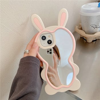 Θήκη 3D σιλικόνης Cute Rabbit Ears για iphone 14 13 12 11 Pro XS Max XR 6 7 8 Plus SE luxury Υψηλής ποιότητας μακιγιάζ για κορίτσια Φιλμ καθρέφτη