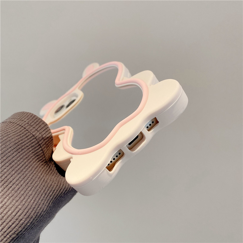 Mielas triušio ausų silikoninis 3D dėklas, skirtas iPhone 14 13 12 11 Pro XS Max XR 6 7 8 Plus SE prabangus Aukštos kokybės mergaičių makiažas Veidrodinė plėvelė