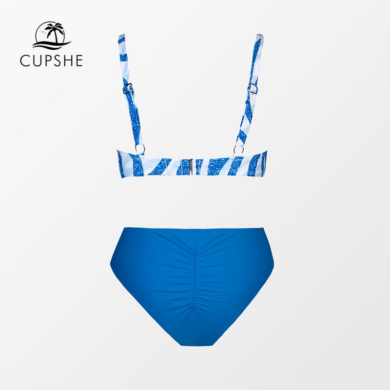 CUPSHE Blue Zebra Print Twist Mid Waist bikini rinkiniai maudymosi kostiumėliai moterims Seksualūs dviejų dalių paplūdimio drabužiai 2023 m. maudymosi kostiumėlis maudymosi kostiumėlis