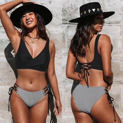 CUPSHE geltono ir citrininio rašto bikinio rinkiniai iki juosmens vidurio, moteriški seksualūs suvarstomi dviejų dalių maudymosi kostiumėliai, 2023 m. nauji paplūdimio maudymosi kostiumėliai