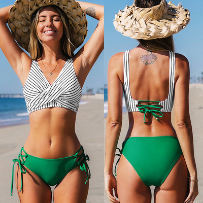 CUPSHE geltono ir citrininio rašto bikinio rinkiniai iki juosmens vidurio, moteriški seksualūs suvarstomi dviejų dalių maudymosi kostiumėliai, 2023 m. nauji paplūdimio maudymosi kostiumėliai