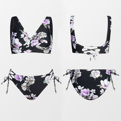 CUPSHE geltono ir citrininio rašto bikinio rinkiniai iki juosmens vidurio, moteriški seksualūs suvarstomi dviejų dalių maudymosi kostiumėliai, 2023 m. nauji paplūdimio maudymosi kostiumėliai