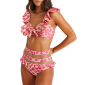 Bikini cu volane la modă, costum de baie de designer, decupat sexy, costum de baie pentru femei, îmbrăcăminte de plajă de vară, costum de baie cu talie înaltă