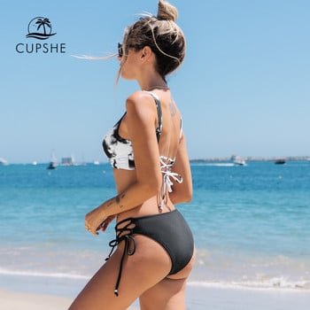 CUPSHE Marble Print Lace Up Mid Waist Σετ μπικίνι Γυναικείο Σέξι με λαιμόκοψη σε λαιμόκοψη δύο κομμάτια Μαγιό 2023 Μαγιό