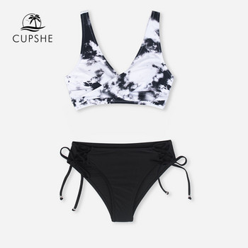 CUPSHE Marble Print Lace Up Mid Waist Σετ μπικίνι Γυναικείο Σέξι με λαιμόκοψη σε λαιμόκοψη δύο κομμάτια Μαγιό 2023 Μαγιό