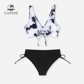 CUPSHE Marble Print Lace Up Mid Waist Σετ μπικίνι Γυναικείο Σέξι με λαιμόκοψη σε λαιμόκοψη δύο κομμάτια Μαγιό 2023 Μαγιό