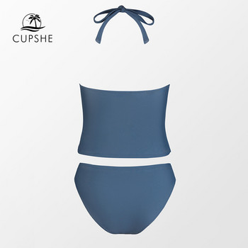 CUPSHE Scalloped Mid Waist Tankini Γυναικείο Μαγιό Μπλε σέξι Halter Σετ μπικίνι με πλάτη δύο τεμάχια Μαγιό 2023