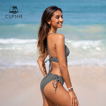 CUPSHE Stripe Triangle Mid Waist Σετ μπικίνι Γυναικεία Σέξι Lace Up Two Pieces Μαγιό μαγιό 2023