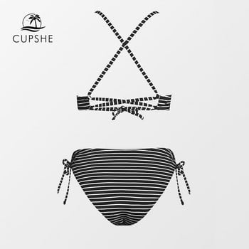 CUPSHE Stripe Triangle Mid Waist Σετ μπικίνι Γυναικεία Σέξι Lace Up Two Pieces Μαγιό μαγιό 2023