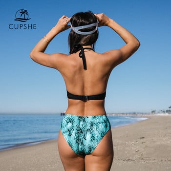 CUPSHE Push Up Halter Σετ μπικίνι στη μέση της μέσης Γυναικείο σέξι στάμπα με φίδι Μαγιό μαγιό 2023 Beachwear