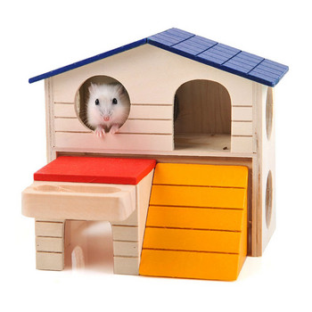 Дървена къща за морски свинчета двуетажна клетка за таралеж хамстер със стълба аксесоари за зайци детска площадка домът на малките животни