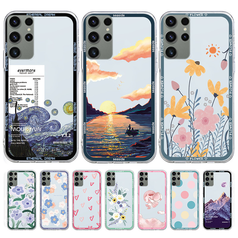 Skirtas Samsung Galaxy S23 Ultra Plus s23+ 5G S 23 Case Coque, skirtas Samsung GalaxyS23 GalaxyS23Ultra Flowers Fundas Shell buferio dangtelis