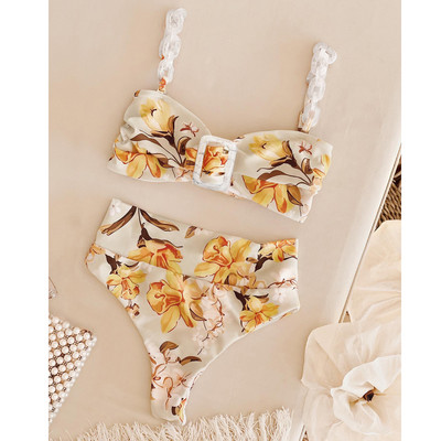 2023 m. „Soild“ maudymosi kostiumėlis „Halter“ bikinis, moteriškas maudymosi kostiumėlis aukštu juosmeniu, maudymosi kostiumėlis, paplūdimio apranga „Bandeau Biquini“