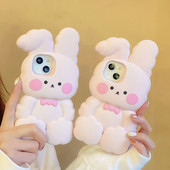 Κορεάτικη θήκη Cute Cartoon Rabbit pink θήκη τηλεφώνου για iPhone 14 13 12 11 Pro Max 14pro 14plus 13pro Προστατευτικό μαλακό κάλυμμα σιλικόνης