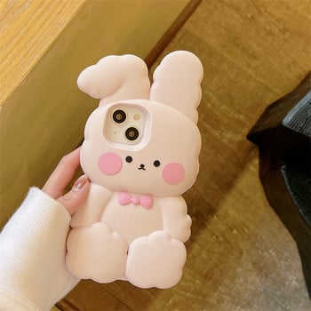 Κορεάτικη θήκη Cute Cartoon Rabbit pink θήκη τηλεφώνου για iPhone 14 13 12 11 Pro Max 14pro 14plus 13pro Προστατευτικό μαλακό κάλυμμα σιλικόνης