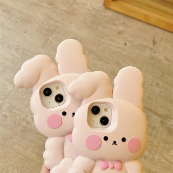 Κορεάτικη θήκη Cute Cartoon Rabbit pink θήκη τηλεφώνου για iPhone 14 13 12 11 Pro Max 14pro 14plus 13pro Προστατευτικό μαλακό κάλυμμα σιλικόνης