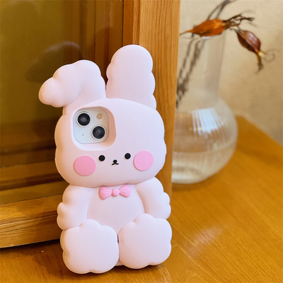 Κορεάτικη θήκη Cute Cartoon Rabbit pink θήκη τηλεφώνου για iPhone 14 13 12 11 Pro Max 14pro 14plus 13pro Προστατευτικό μαλακό κάλυμμα σιλικόνης