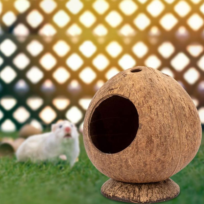 Casă din coajă de nucă de cocos Ascunzătoare pentru hamsteri Cușcă pentru animale mici Decor pentru habitat Jucărie de mestecat Casă de ascunzătoare pentru gerbili Soareci Deschidere gaură