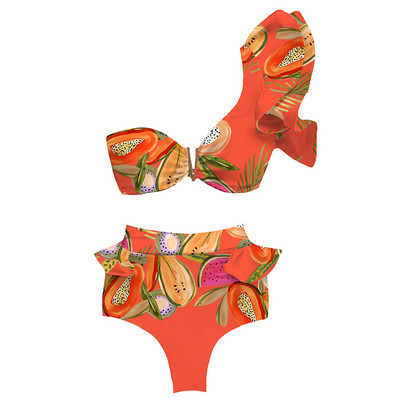 Spausdinti ant vieno peties moteriškas bikinis, 2022 m. naujas maudymosi kostiumėlis su diržu bikinio komplektas Push Up maudymosi kostiumėliai Mieli bikini paplūdimio drabužiai plaukimui