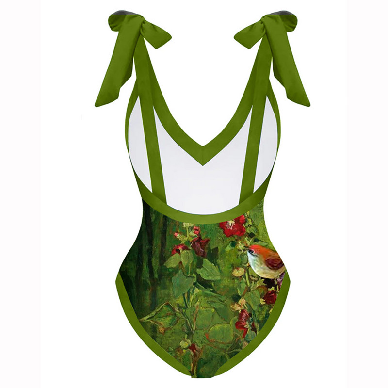 Seksualūs „Deep-v“ paplūdimio drabužiai moterims, madingi gėlių aliejiniais dažais marginti bikinių rinkiniai, vienetiniai maudymosi kostiumėliai ir sijonai, vasaros banglenčių drabužiai be nugaros