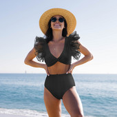 Tinklinis maudymosi kostiumėlis su aukštu juosmeniu, moteriškas maudymosi kostiumėlis 2022 m. Bikini V kaklo bikinių rinkinys maudymosi kostiumėlis Naujas lapelių spausdinimas Biquini Maillot de bain