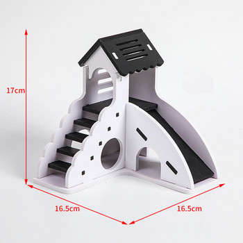 Νέο 1 τμχ Mini Eco-board Ξύλινη τσουλήθρα DIY Συναρμολόγηση Χάμστερ Σπίτι Μικρά Ζώα Παιχνίδι κατοικίδιων Διπλή σκάλα Castle Pavilion Βίλα