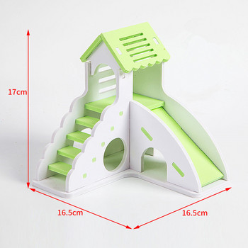 Нов 1PC мини еко-борд дървена пързалка Направи си сам сглоби къща за хамстер малки животни играчка за домашни любимци двойно стълбище в стил замък павилион вила