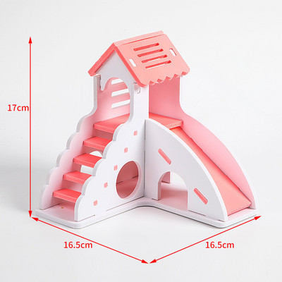 Νέο 1 τμχ Mini Eco-board Ξύλινη τσουλήθρα DIY Συναρμολόγηση Χάμστερ Σπίτι Μικρά Ζώα Παιχνίδι κατοικίδιων Διπλή σκάλα Castle Pavilion Βίλα