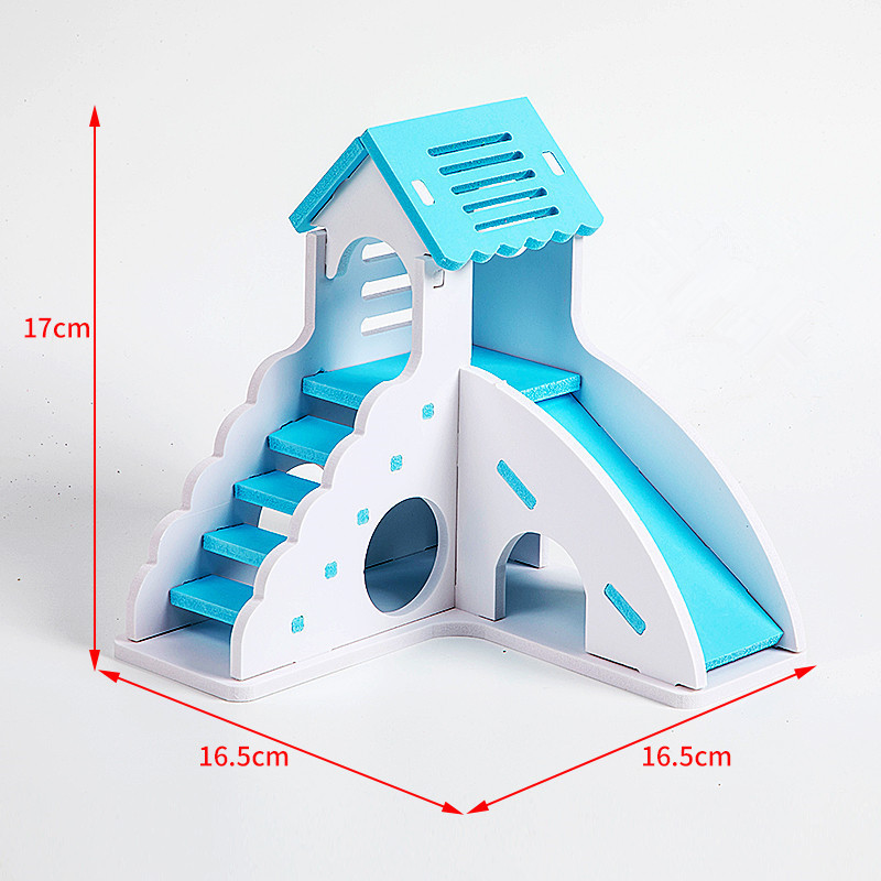 Νέο 1 τμχ Mini Eco-board Ξύλινη τσουλήθρα DIY Συναρμολόγηση Χάμστερ Σπίτι Μικρά Ζώα Παιχνίδι κατοικίδιων Διπλή σκάλα Castle Pavilion Βίλα