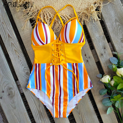2021-es új haskontroll Wasit Push Up fürdőruha mintás fürdőruha Vintage Retro fürdőruhák Body Strand Wear Backless