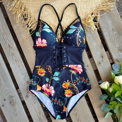 2021-es új haskontroll Wasit Push Up fürdőruha mintás fürdőruha Vintage Retro fürdőruhák Body Strand Wear Backless