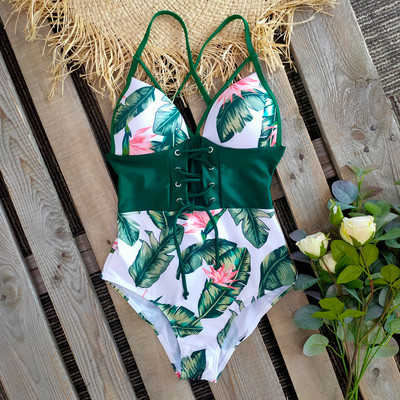 2021-es új haskontroll Wasit Push Up fürdőruha mintás fürdőruha Vintage Retro fürdőruhák Body Strand Wear Backless