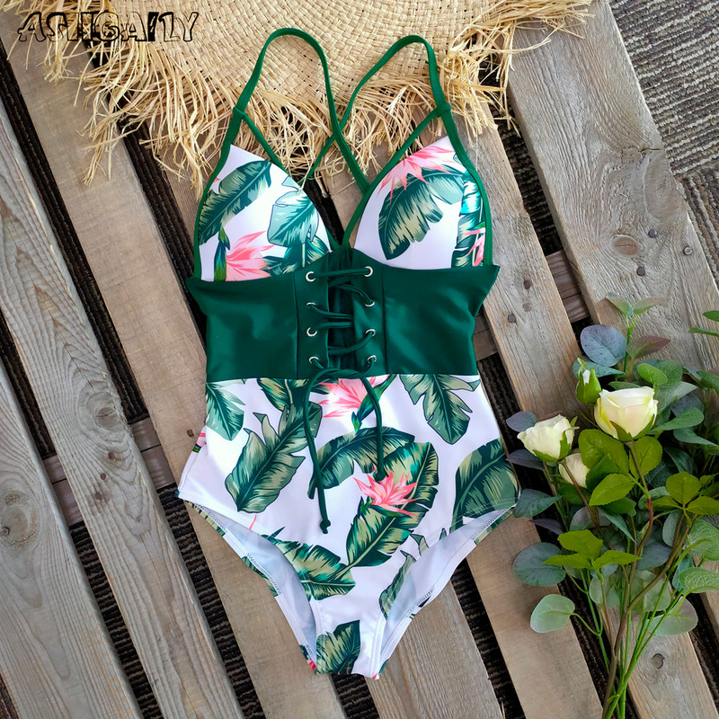 2021-es új haskontroll Wasit Push Up fürdőruha mintás fürdőruha Vintage Retro fürdőruhák Body Strand Wear Backless