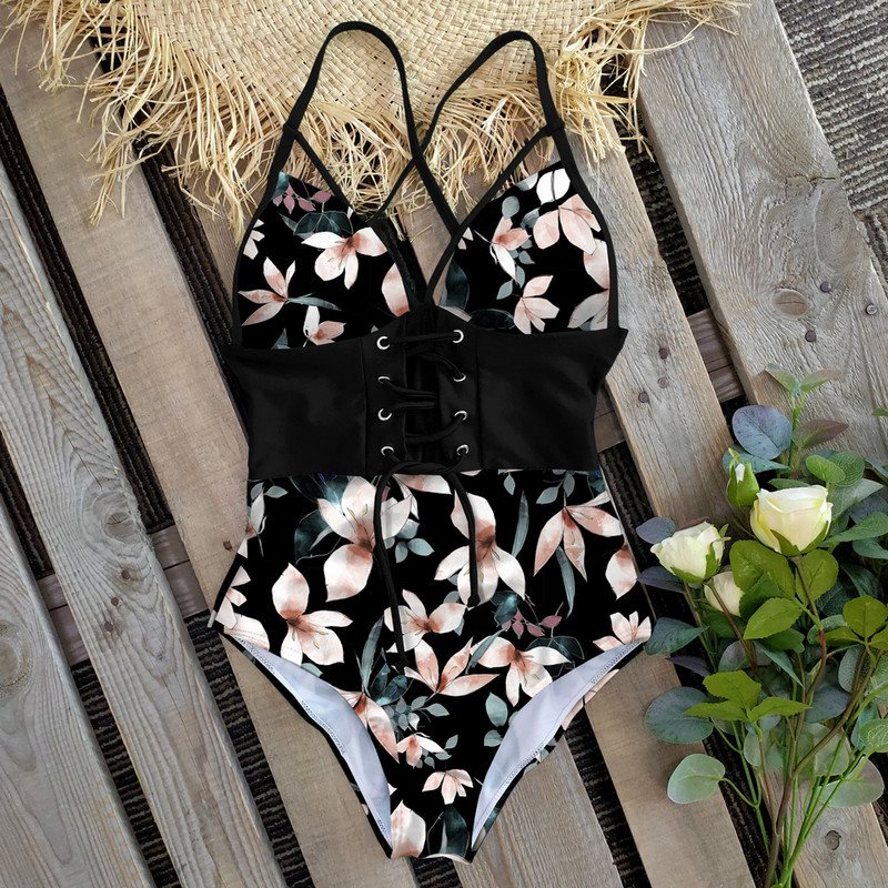 2021-es új haskontroll Wasit Push Up fürdőruha mintás fürdőruha Vintage Retro fürdőruhák Body Strand Wear Backless