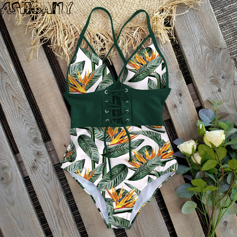 2021-es új haskontroll Wasit Push Up fürdőruha mintás fürdőruha Vintage Retro fürdőruhák Body Strand Wear Backless