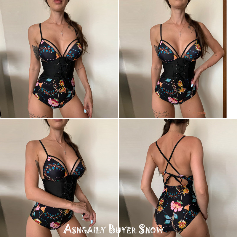 2021-es új haskontroll Wasit Push Up fürdőruha mintás fürdőruha Vintage Retro fürdőruhák Body Strand Wear Backless