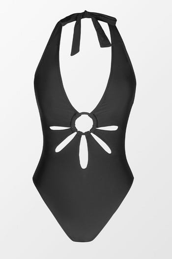 Γυναικείες Παντογνώστες Solid Cutout Halter Plunge One Piece μαγιό Holiday Beach Wear Σχεδιαστής μαγιό Surf Wear Μαύρο καλοκαίρι