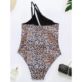 Σέξι Leopard Print με έναν ώμο Hollow στενά μονοκόμματα μαγιό Εορταστικά ρούχα παραλίας Asymmetrical Leopoard Summer Surf